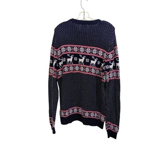 Aspen Nordic Fair Isle Cotton Sweater Mens XL Navy Deer Snow Ski Cabin Christmas - Picture 3 of 4